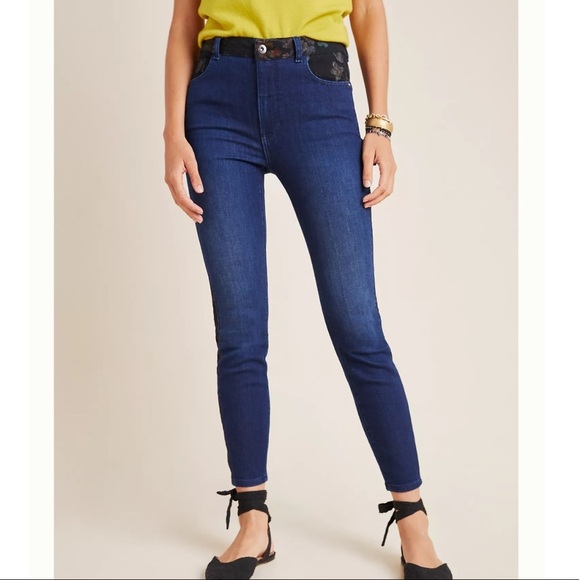 Anthropologie Pilcro High Rise Floral Contrast Skinny Jean - Picture 8 of 13